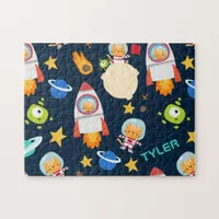 Cute Space Cat Astronaut Monogram Name  Jigsaw Puzzle