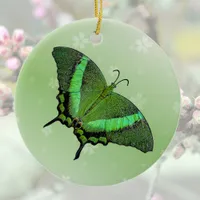 Green butterfly on light green  - romantic   ceramic ornament