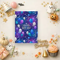 Cute Purple Blue Whimsical Ghost Birthday Card