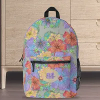 Boho Chic Lively Purple Orange Yellow Blooms Printed Backpack