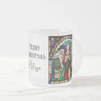 Stained Glass Window Christmas Angel Red And Green Frosted Glass Coffee Mug