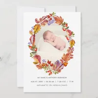 Autumn - Fall Watercolor Leaves Birth Announcement