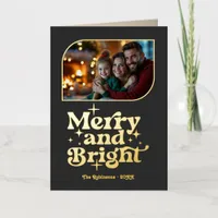 Charcoal and Gold Merry and Bright Photo Christmas Foil Holiday Card