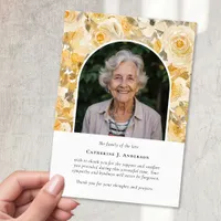 Pretty Yellow Floral Photo Sympathy Funeral Thank You Card