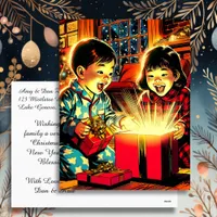 Two Cute Vintage Asian Children Christmas Holiday Postcard