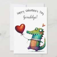 Cute Whimsical Alligator Valentine's Day Flat Card