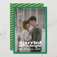 Green, White and Gold Newlyweds Christmas Holiday Card