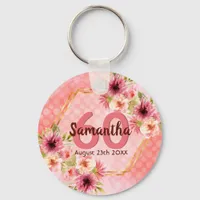 60th birthday party coral gold dahlia flowers keychain