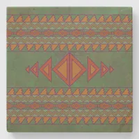 Southwest Sagebrush Green Geometric Design  Stone  Stone Coaster