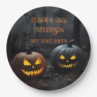 Festive Halloween Pumpkins and Floral Pattern Paper Plates