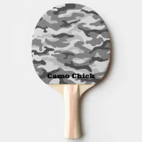 Girly Camouflage Black & White Monogram Black | Ping Pong Paddle