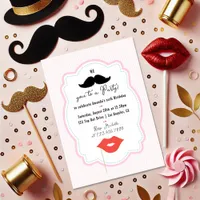 Quirky Pink Retro Mustache Party Invitation