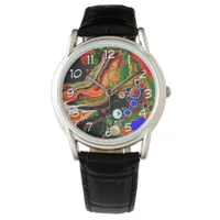 Personalized Orange, Blue, Green, Black Fluid Art  Watch
