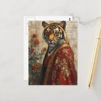 Adorable Tiger in a Robe Collage Postcard