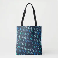 Dark and light blue raindrops custom monogram tote bag