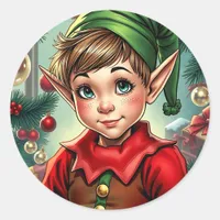 Whimsical Cartoon Elf | Christmas Classic Round Sticker
