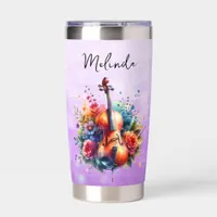 Watercolor Cello and Flowers Personalized Insulated Tumbler