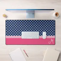 Blue Pink Monogram Polka Dot Spotty Desk Mat