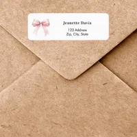 Pink bow white return address  label