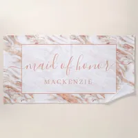 Chic Copper Marble Rose Gold Maid of Honor Beach Towel