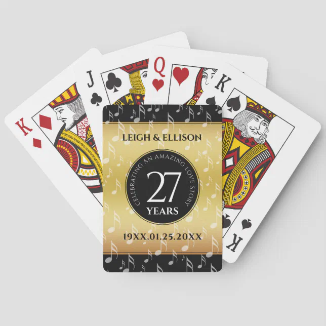 Elegant 27th Music Wedding Anniversary Celebration Poker Cards