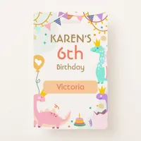 Whimsical Dinosaur Princess Birthday Badge