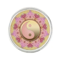 Pink and Gold Yin Yang Fractal Energy Lapel Pin