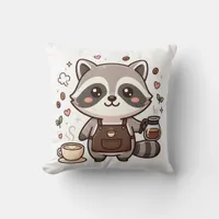Raccoon Barista Pillow Kawaii Coffee