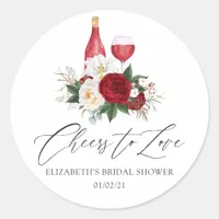 Boho Burgundy Floral Wine Tasting Bridal Shower Classic Round Sticker