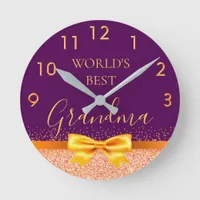 Grandmother purple gold bow round clock