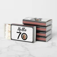 Hello 70 Black & White Dots Photo & Name Birthday Matchboxes