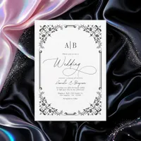 Monogram Black and White Wedding Photo and QR Code Invitation