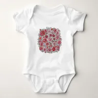 Valentine's Day Pink Red Roses Hearts Doodles  Baby Bodysuit