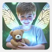 Sweet Angelic Little Boy with Fairy Wings  Square Sticker