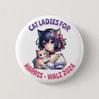 Cat Ladies for Harris and Walz Political Humor Button