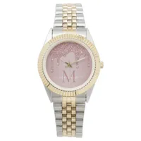 Chic Rose Gold Sparkle Glitter Drips Monogram Watch