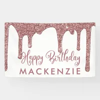 Elegant Rose Gold Sparkle Glitter Drips Birthday Banner