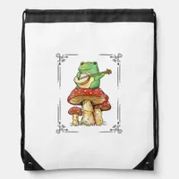 Mushroom Frog Goblincore Mycology Artistic Design Drawstring Bag