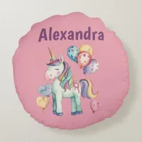 Cute Colorful Watercolor Unicorn Round Pillow