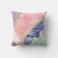 Glitter Gold Marble Pastel Colors Throw Pillow