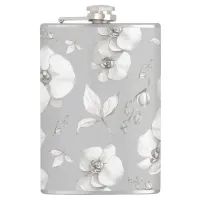 Watercolor White Orchid on Grey | Flask