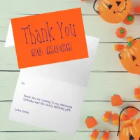 Halloween Birthday Orange And Purple Thank You Card