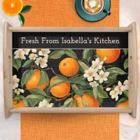 Bright Spanish Oranges Citrus Fruit Pretty Flowers Serving Tray