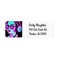 Woman in Headphones Pink and Teal Label