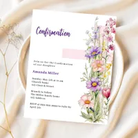 Florals pink cross girl Confirmation invitation