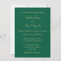 Hunter Green Golden Beige Wedding Invitation