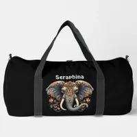 Elephant with intricate floral designs duffle bag