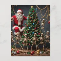 Festive Skeletons Santa Dancing Christmas Tree Postcard