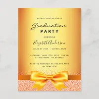 Graduation party gold Bow elegant invitation Postcard