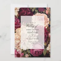 Champagne and Burgundy Floral Wedding Invitation